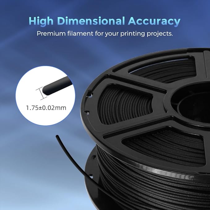 FLASHFORGE Carbon Fiber PLA Filament 1.75mm, Carbon Fiber Reinforced PLA 3D Printer Filament, 1KG Spool Dimensional Accuracy +/- 0.02mm, High Strength & High Abrasion-Resistance (PLA-CF Black)