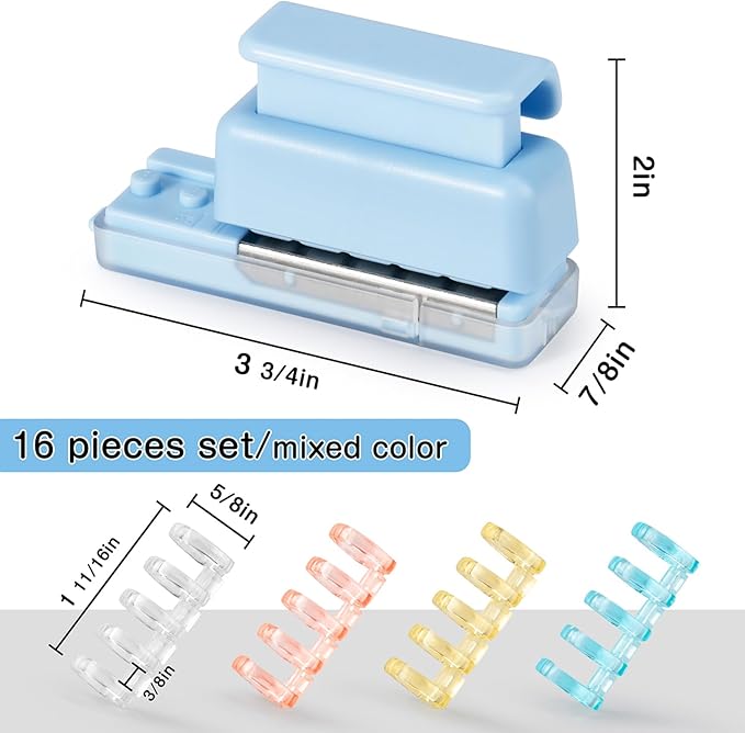 Mini 5-Hole Binding Machine - IMLIKE 5 Holes Binding Machine with 16 Loose-Leaf Binding Strips - Easy to Add or Remove Papers, 4 Sheets Capacity (A4/30 Holes, B5/26 Holes, A5/20 Holes) - Blue