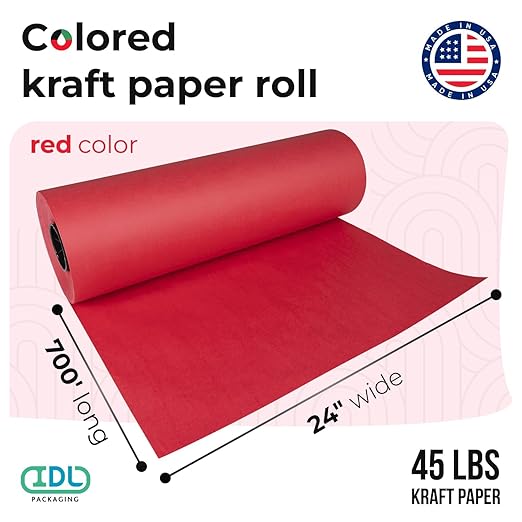 Christmas Red Kraft Paper Roll 24" x 8400" (700 feet) - Quality USA-Made Large Paper Roll 50lb Thickness for Packing, Moving, Shipping & Crafts/Art - Natural Wrapping Material by IDL Packaging