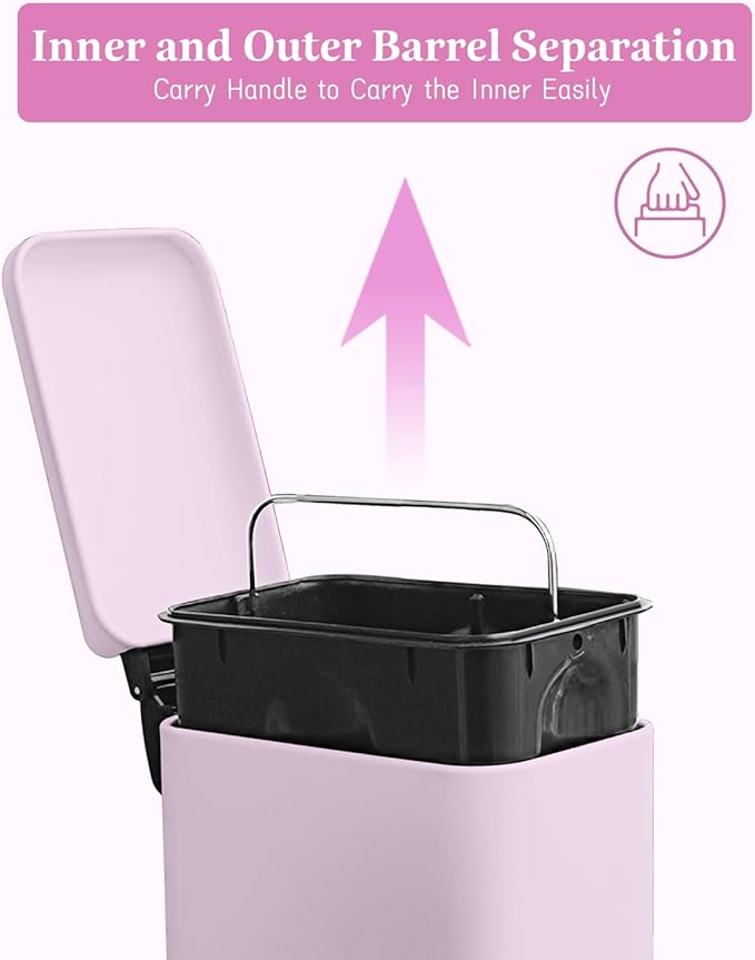Pink Trash Can, 1.3 Gallon Bathroom Trash Can with Lid, Stainless Steel Pedal Trash Bin Removal Inner Bucket, Small Grabage Can for Bathroom,Bedroom,Home Office