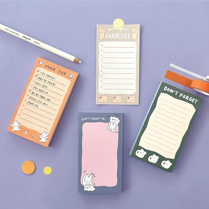 Monolike Memopad Happy and Lucky Petit Petit A SET - 4 Packs, 4 Different Designs, 80 Sheets Per Pad, Total 320 Sheets, Note pads, Writing pads, 80x148mm