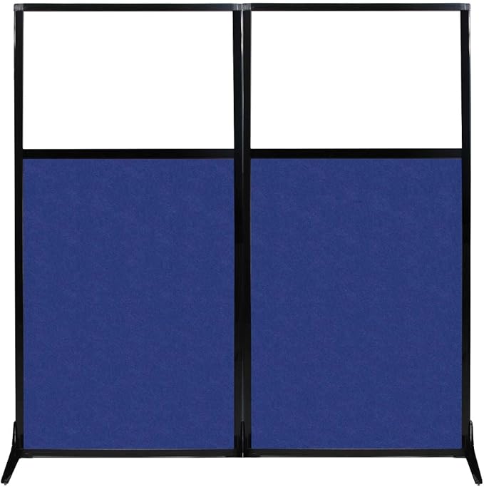 Versare Office Workstation Screen | Portable Wall Divider | Modern Cubicle | Freestanding Privacy Screen | Flexible Work Space | 2 Panels | 66" Wide x 70" Tall Blue SoundSorb Panels with Window