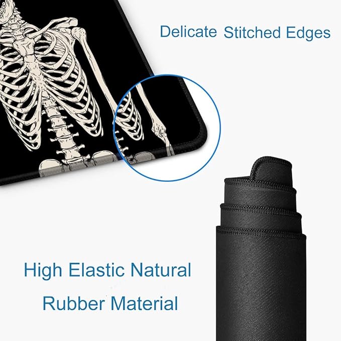 Gaming Mouse Pad, Large Mouse Pads for Desk, Non-Slip Rubber Base Mousepad, Keyboard Mouse Mat, Desk Pad with Stitched Edges, 31.5x11.8 inch Black Human Skeleton