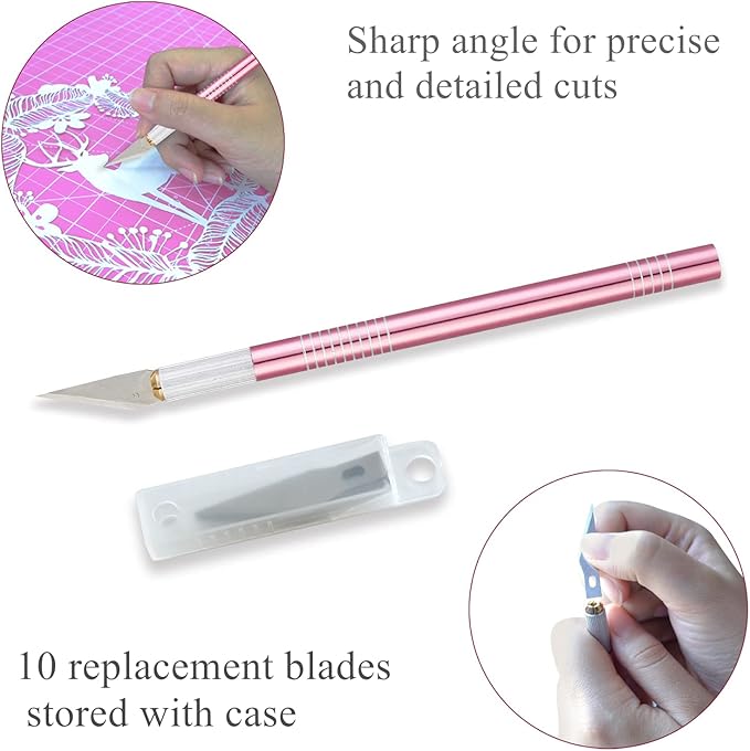 39 Pcs Rotary Cutter Set Pink - Quilting Kit incl. 45mm Fabric Cutter with 5 Extra Blades, A4 Cutting Mat, Craft Knife Set, Quilting Ruler and Sewing Clips, Ideal for Crafting, Sewing, Patchworking