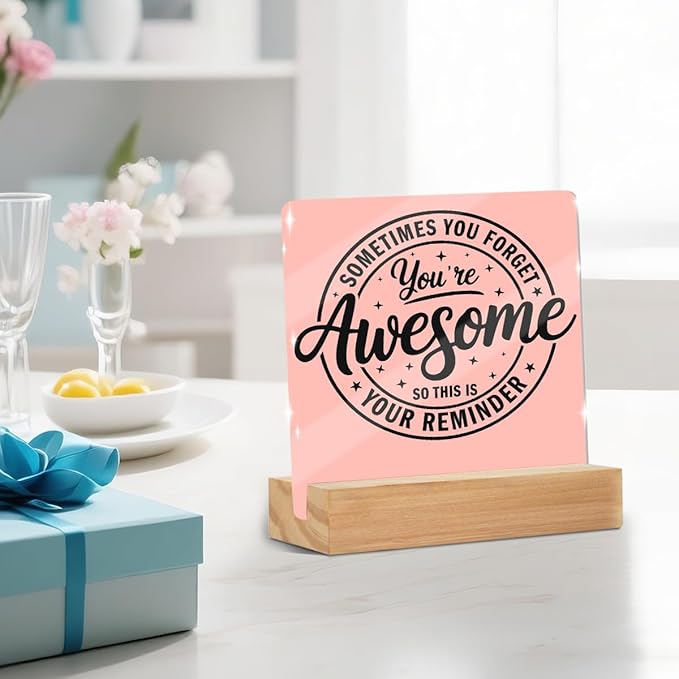 Motivational Office Decor Sign, Inspirational Quotes Acrylic Sign With Wooden Stand, Thank You Gifts for Office Desk Decorative Signs for Tabletop Cubicle Shelf Desk Accessories Decor