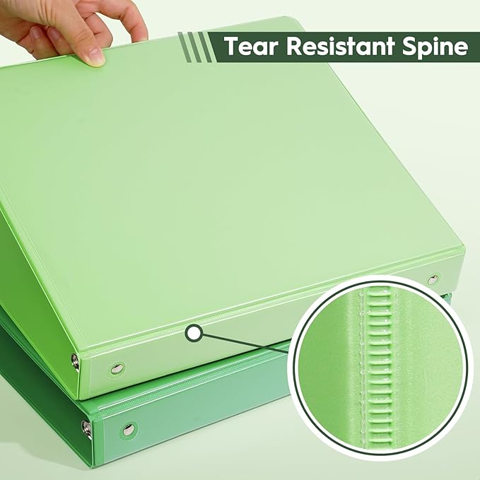 COMIX Standard 3 Ring Binder 1 inch with Clear View Cover, 1" Round Ring View Binder Holds 200 Sheets of US Letter Size Paper for School Office Supplies, 6 Pack (Sea Green)