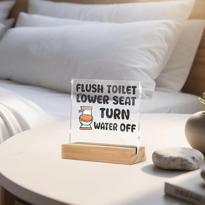 Rustic Funny Bathroom Decor Sign, Humor Restroom Acrylic Sign With Wooden Stand for Farmhouse Home Decor, Christmas Birthday Gifts