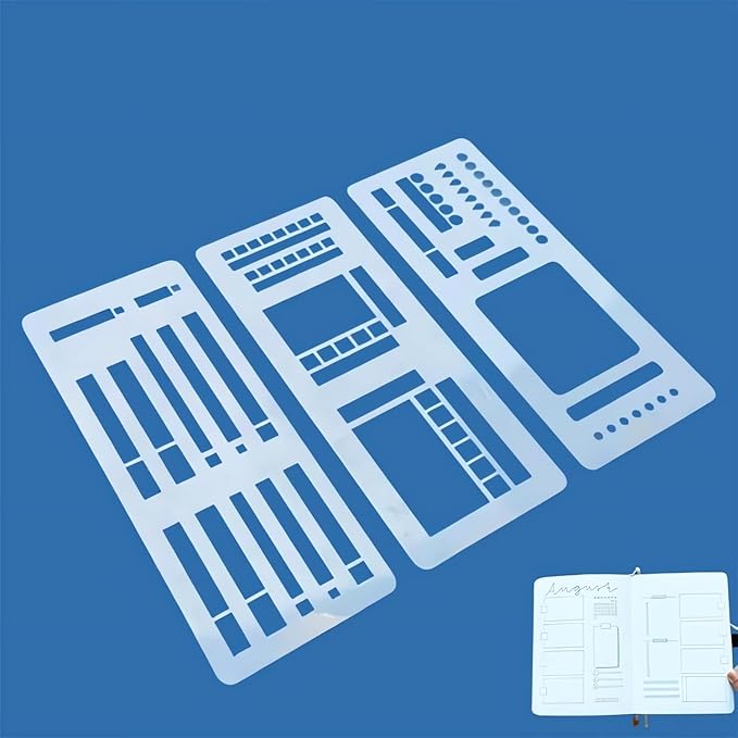 Handmade Flexible Record Template, 3-Pack Planner Stencils Set for Journaling, Habit Trackers, Task Lists & Daily Planning, Compatible with Dot Grid Journals, Coils, Discs & Rings (B)