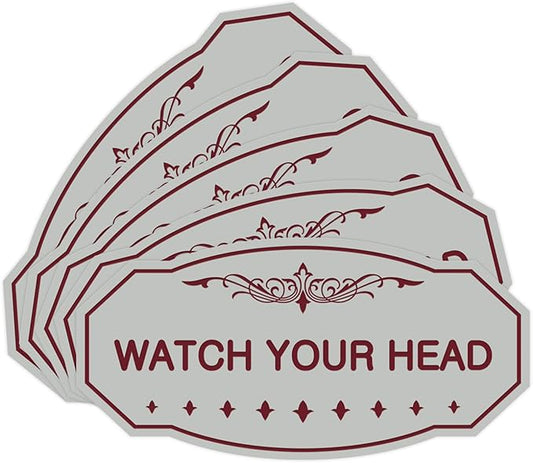 Signs ByLITA Victorian Watch Your Head Sign (Light Grey/Burgundy) - Medium 5 Pack