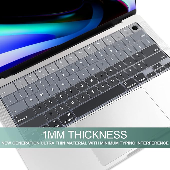Batianda Premium Gradient Color Keyboard Cover for New MacBook Pro 14'' Pro 16'' 2024 2023 M4 M3 M2 M1 Pro/Max Chip & New MacBook Air 13 15 inch Soft-Touch Silicone Protective Skin,Gradient Grey