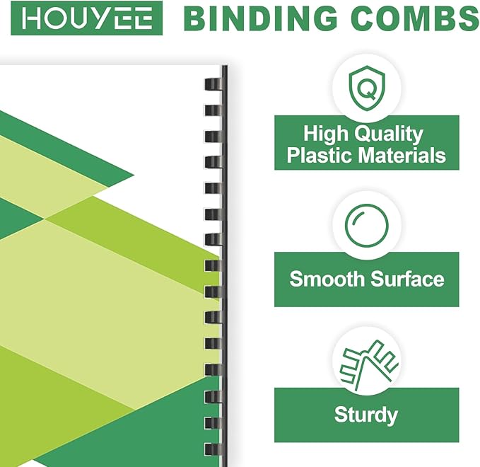 HOUYEE 5/8 Inch Plastic Binding Comb 19 Ring, 125 Sheet Capacity, Letter Size Black Comb Binding Spines (30 Pack)