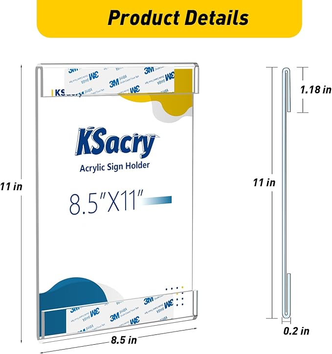 12 Pcs Acrylic Sign Holder 8.5 x 11, Vertical Wall Mount Sign Holders with 3M Adhesive, Clear Plastic Frames Paper Display Sign Holders for Office, Home, Store, Restaurant - No Drilling