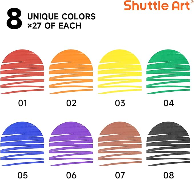 Shuttle Art 216 Pack Washable Markers, 8 Assorted Colors Broad Line Conical Tip Large Markers Bulk with a Box, Bonus Caps, Home Classroom School Supplies for Toddlers Kids Adults Students Teachers…