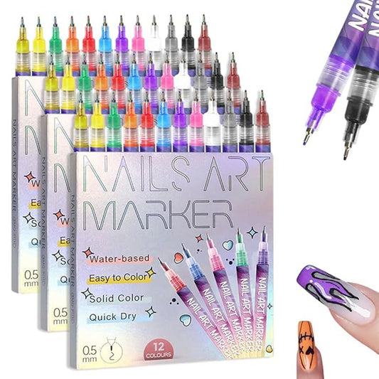 12 Colors Nail Art Pens Set, Nail Art Markers Polish Pen for 3D Nail Art, Drawing Painting Liner Brush for DIY Nail Art Beauty Adorn Manicure Tools (36 colors)
