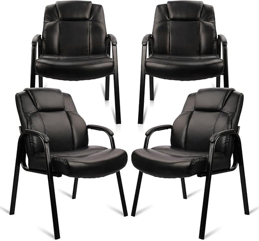 CLATINA Big & Tall 500 lb. Guest Chair, Leather Reception Chairs with Padded Arm Rest for Waiting Room Office Home and Meeting Conference-Black, 4 Pack