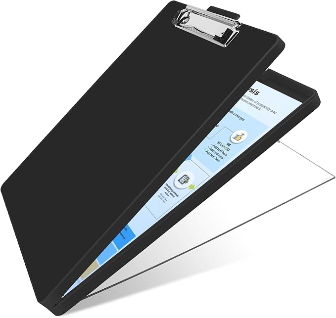 Clipboard with Storage,Three-Tier Box Clipboards(Letter Size),Storage Clipboard with Clip Form Holder Clipboards,Dry Erase Clip Boards 8.5x11 with Storage for Office School Supplies Clip Board-Black