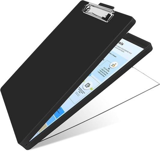 Clipboard with Storage,Three-Tier Box Clipboards(Letter Size),Storage Clipboard with Clip Form Holder Clipboards,Dry Erase Clip Boards 8.5x11 with Storage for Office School Supplies Clip Board-Black