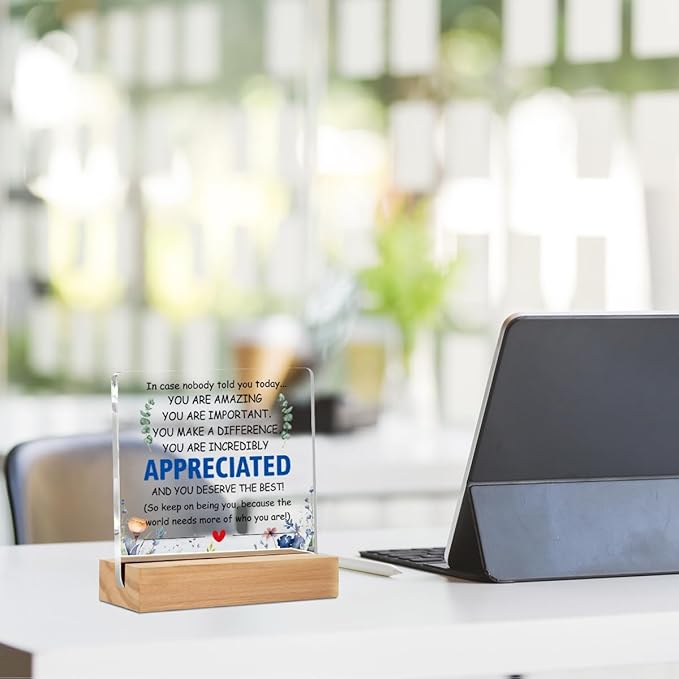 Inspirational Gifts Acrylic Sign with Wood Stand, Employee Appreciation Gifts Bedroom Office Living Room Desk Cubicle Table Shelf Decor, Encouragement Gifts for Women Coworker Friends Staff