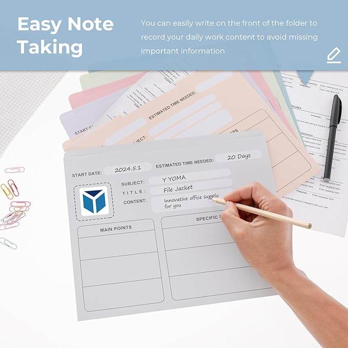 Y YOMA 6 Pack File Folder Jackets Letter Size Paper Pocket File Folder with Reinforced Straight-Cut Tab Pre-Printed Job Folders No Expansion Organizer for Office, Soft Colors, Project Design