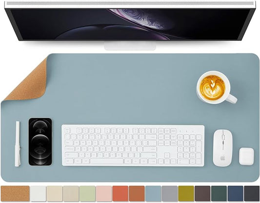 Cork Desk Mat - Dual-Sided Desk Pad for Office and Home - Desk Organization and Accessories - Ideal for Large Mouse Pad and Desk Mats on Top of Desks(Light Blue,80cmx 40cm)