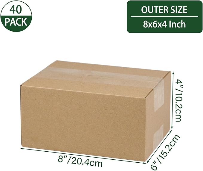 8x6x4 Inches Shipping Boxes Set of 40, Brown Corrugated Cardboard Box Literature Mailer for Packing Small Business