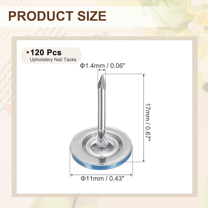 uxcell 120Pcs Push Pins, 11mmx17mm Round Flat Head Decorative Thumb Tacks Upholstery Tacks for Cork Board Office Wall Hangings, Blue