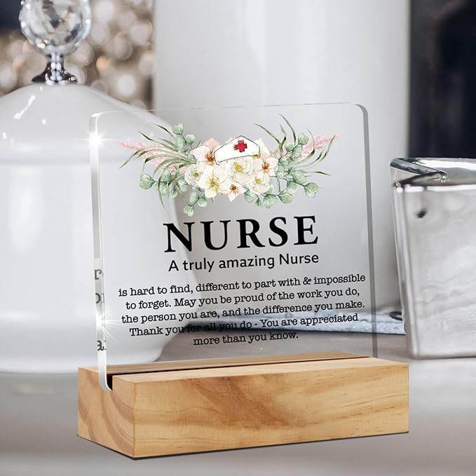 Acrylic Nurse Plaque Sign, Amazing Desk Decor with Wood Stand for Nurses, Medical Students, RNs