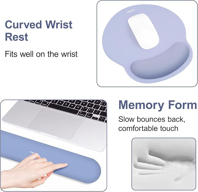 MOSISO Wrist Rest Support for Mouse Pad&Keyboard Set, Circle Curved Ergonomic Mousepad&Coaster Non-Slip Base Home/Office Pain Relief&Easy Typing Pad with Soft Cloth&Silicone Lining, Stone Blue