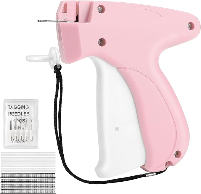 Stitch Gun for Clothes Quick Clothing Fixer & Tagging Gun with 6 Needles & 1000 Black+1000 White Fasteners, Handheld Sewing Tool for Instant Repairs, Quilting, Retail Price Tags No Thread Needed Pink