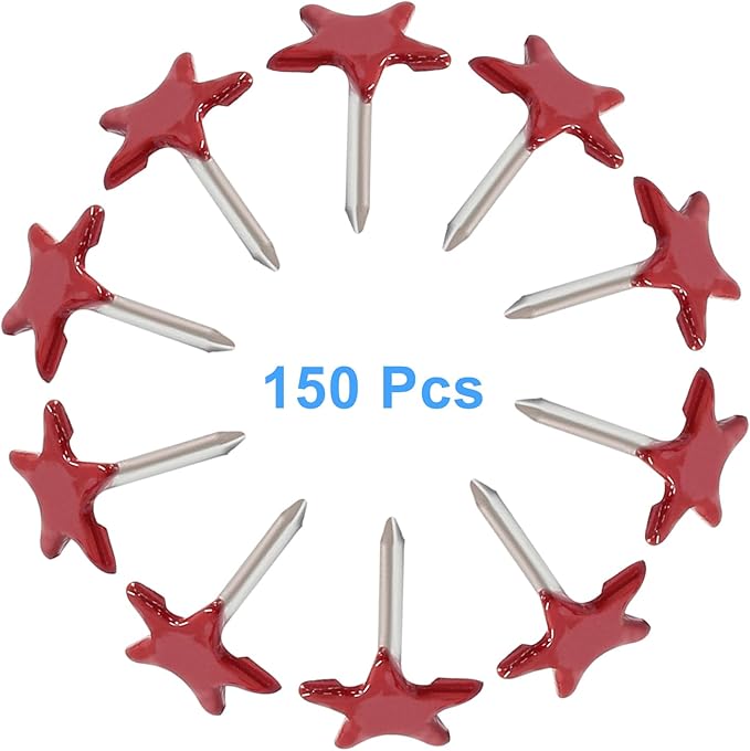 Piutouyar 150 Pcs Star Push Pins, Red Upholstery Tacks Star Shaped Decorative Thumb Tacks Metal Upholstery Pins for Upholstered Furniture Cork Board DIY Projects or Home Decor 11 x 13mm