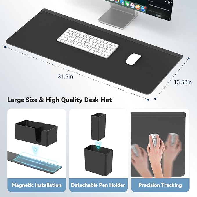 KDD Desk Pad and Magnetic Organizer Set - 5 in 1 Large Mouse Mat with Phone Stand, Cup Holder, Pen Holder, Storage Box & Card Case, Multifunction DIY Desktop Storage Accessories for Office and Home