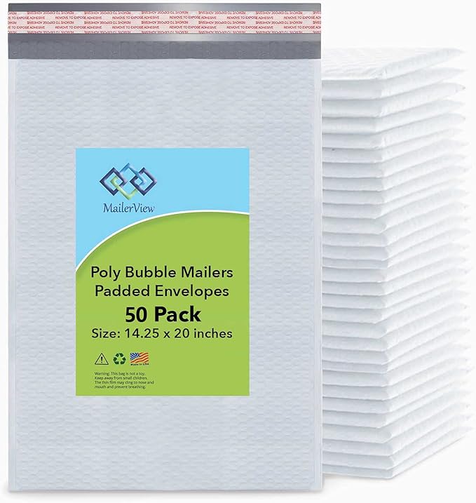 Poly Bubble Mailers (#7) 14.25 x 20 Inches Extra Large Shipping Padded Envelopes With Self Seal Tape (Usable size 14.25"x19") 50 Pack