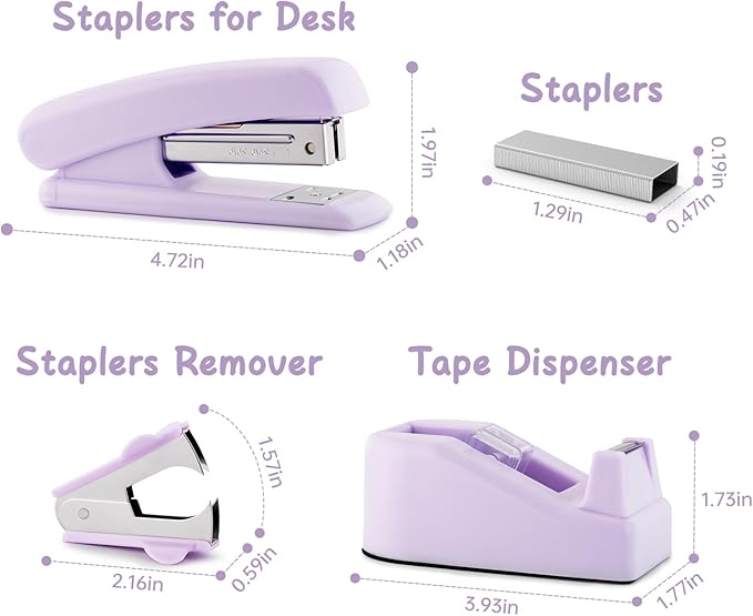 Purple Office Supplies, Office Supplies and Accessories, Office Desk Set with Stapler, Tape Dispenser, Staple Remover, Clips and Scissors for Women, Boss Lady, Coworkers, Desk Caddy, Office Clerks