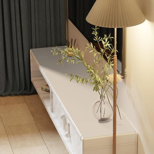 Leather Table Cover,1.8mm Thick,12x84 Inch Desk Cover,Dresser Cover Top,Dresser Protector Top,Dresser Cover,End Table Cover.(Off White+Light Gray,12x84)