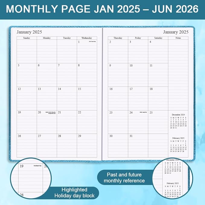 Planner 2025-2026 - 18 Months Academic Planner 5.8" x 8.5", 2025-2026 Weekly & Monthly Agenda with Pen Holder, Vegan Leather Hard Cover, Blue