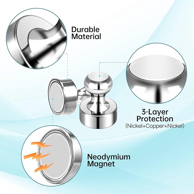 Pack of 8 Magnets for Whiteboard Fridge Magnets Strong Silver Push Pin Magnets Small Refrigerator Magnets for Classroom School Office Adults