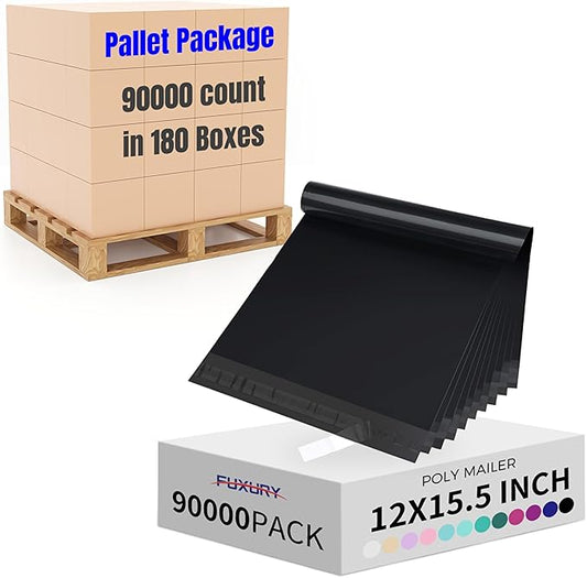 Fuxury 90000 Pcs 12x15.5" Poly Mailers Envelopes Shipping Bags for Clothing,Strong Adhesive Packaging Bag for Small Business Suppliers, Self Seal Mailing Poly Bags,Black