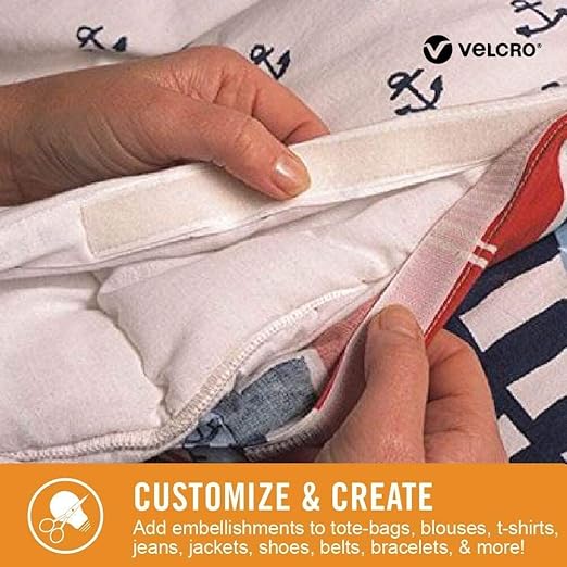 VELCRO Brand Sticky Back for Fabrics, 10 Ft Bulk Roll No Sew Tape with Adhesive, Cut Strips to Length Permanent Bond to Clothing for Hemming Replace Zippers and Snaps, White