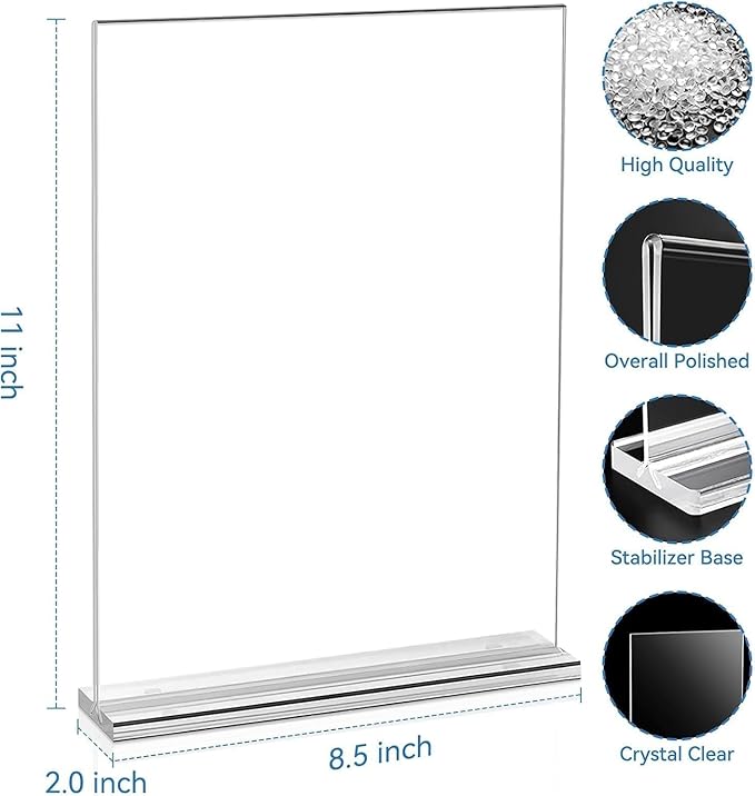 EHWINE Acrylic Sign Holder 8.5 x 11, 10 Pack Double-Sided Stand up Table Top Sign Holders, Clear Acrylic Picture Frame Menu Flyer Paper Holder Display Stand for Office Business Store Wedding Party