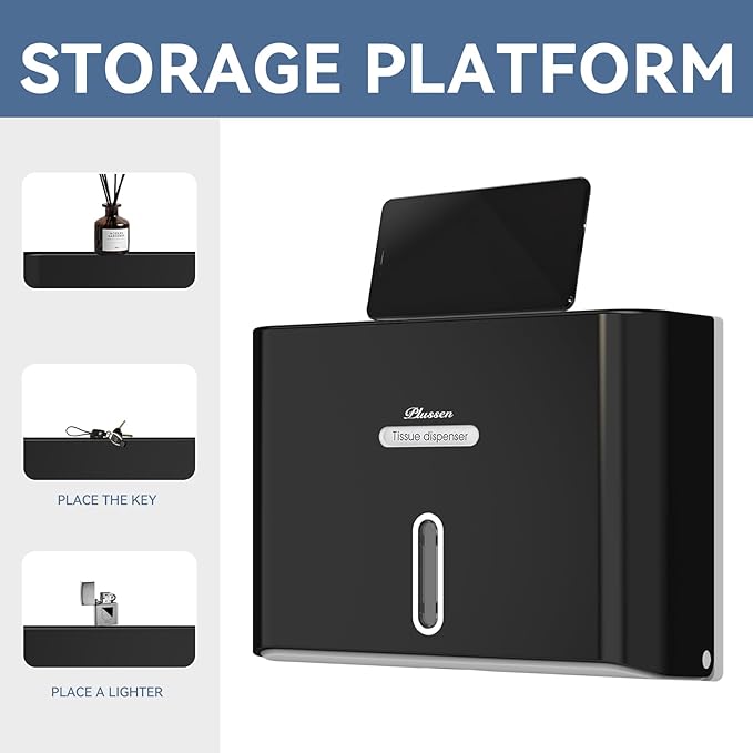 Paper Towel Dispenser Wall Mount, Adhesive No Drilling Multifold Trifold C Fold Commercial Hand Towel Dispenser,Black