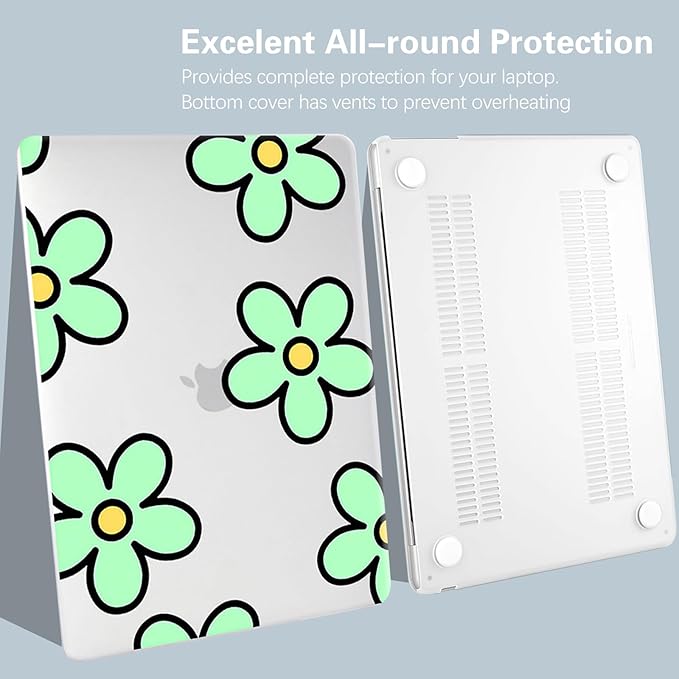 KEROM Compatible for MacBook Air 13 inch Case 2025 M4, 2024-2022 M3 M2 A3240 A3113 A2681, Cute Sleek Aesthetic Plastic Hard Shell & Keyboard Cover for MacBook Air 13.6 inch Case, Minimalist Flower
