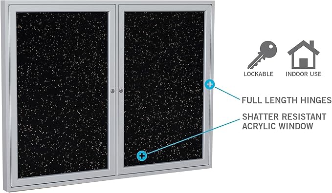 Ghent 24" x 36" 1-Door indoor Enclosed Recycled Rubber Bulletin Board, Shatter Resistant, with Lock, Satin Aluminum Frame,Confetti (PA121 1/2TR-CF),Made in the USA