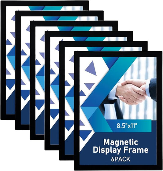 Magnetic Sign Holder - 8.5×11" Wall Mounted Self-Adhesive Magnetic Paper Holder,Transparent Wall Display Frame with Black Edge,Suitable for Office, Store, Mall, Home (6pack)