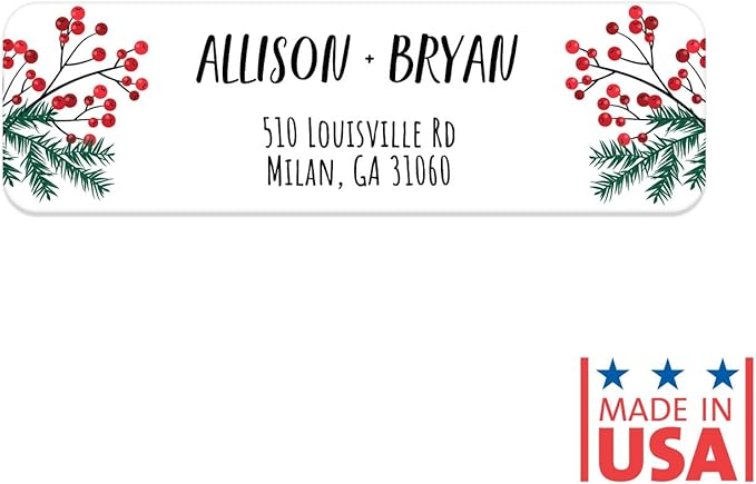 Pine and Holly Rolled Address Labels / 250 Personalized Return Address Labels/Designer Address Stickers in Elegant Plastic Dispenser