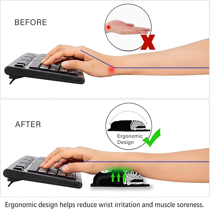 ArtSo Mouse Pad Keyboard Wrist Rest Support Ergonomic, Upgraded Cushion Mousepad Gel Memory Foam Non-Slip Rubber Base Pain Relief & Easy Typing for Home,Office, Human Skeleton Black