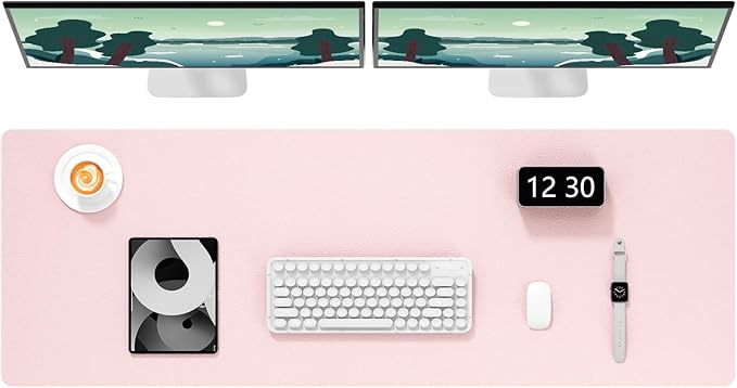 Hsurbtra Desk Pad, 48" x 17" PU Leather Desk Mat, XXXL Extended Mouse Pad, Waterproof Desktop Blotter Protector, Non-Slip Ultra Thin Large Laptop Keyboard Writing Mat for Office Home, Pink