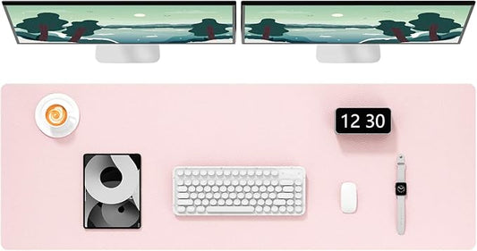 Hsurbtra Desk Pad, 48" x 17" PU Leather Desk Mat, XXXL Extended Mouse Pad, Waterproof Desktop Blotter Protector, Non-Slip Ultra Thin Large Laptop Keyboard Writing Mat for Office Home, Pink