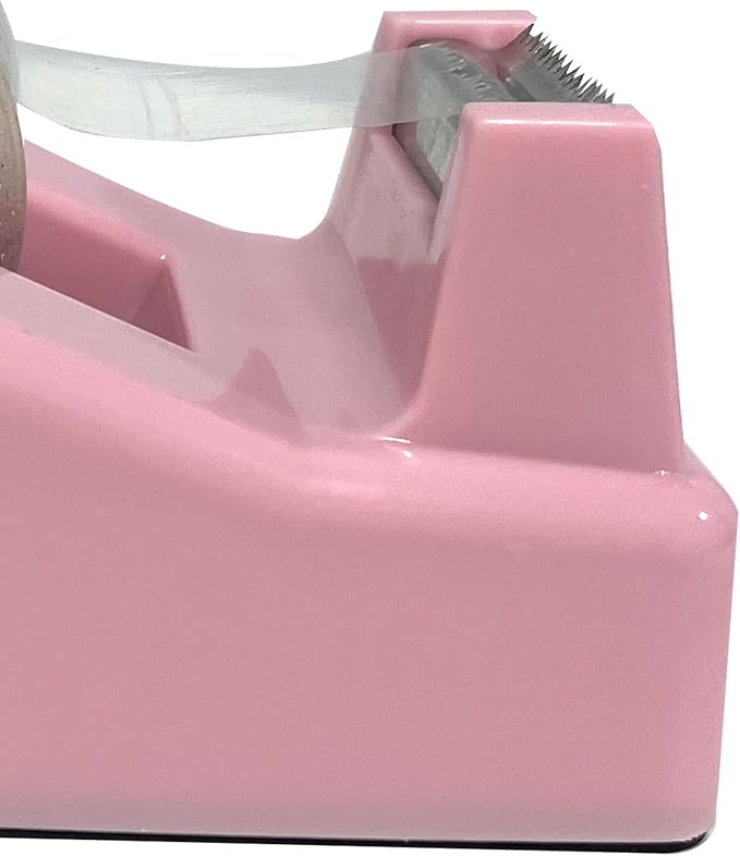 Desktop Tape Dispenser Heavy Duty Desk Accessories Floral Office Tape Dispensers, Weighted Non-Skid Base, Macaron Pink