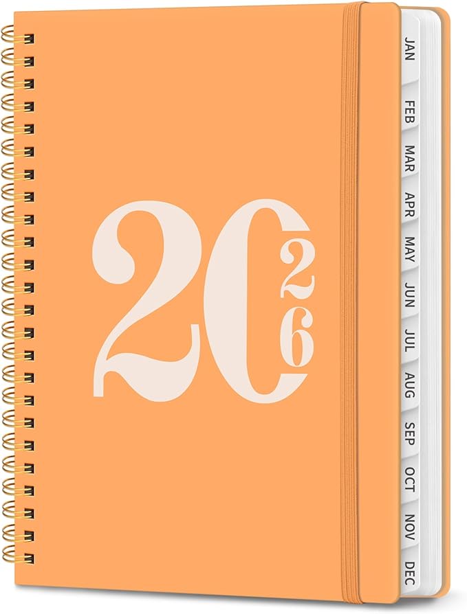 2026 Planner, Weekly and Monthly Calender Planner, Jan 2026 to Dec 2026, Hardcover 2026 Calendar Planner Book with Tabs & Inner Pocket, Office Home School Supplies for Women & Men - A5 (6.3" x 8.5"), Bright Orange