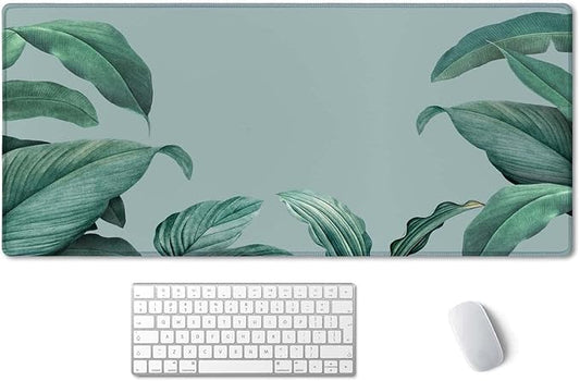 SSOIU Extended Gaming Mouse Pad - Non-Slip Water-Resistant Rubber Base Computer Keyboard Mouse Mat, 35.5 x 15.7-inch XX-Large Desk Mat, Ideal Partner for Work & Game, Foliage Tropical Leaves